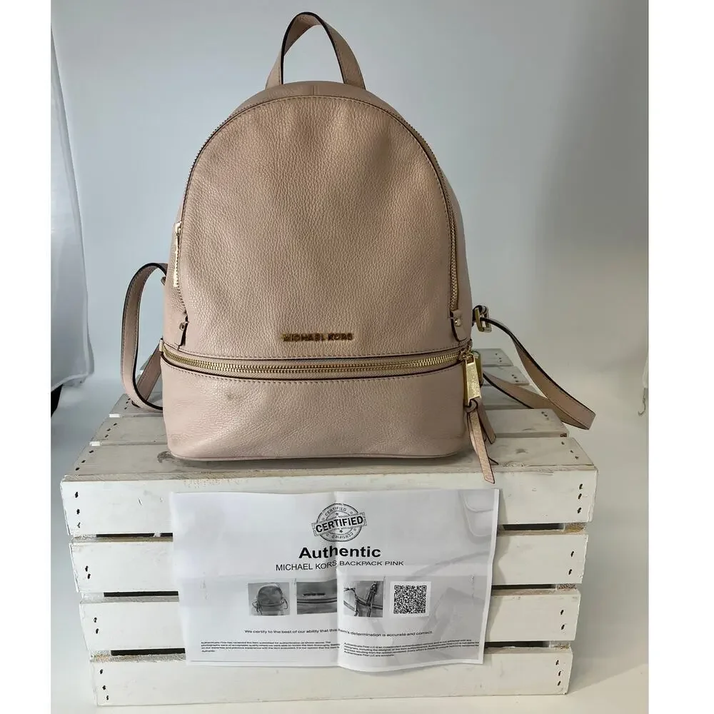 MICHAEL KORS, LARGE LIGHT PINK PEBBLED LEATHER BACKPACK